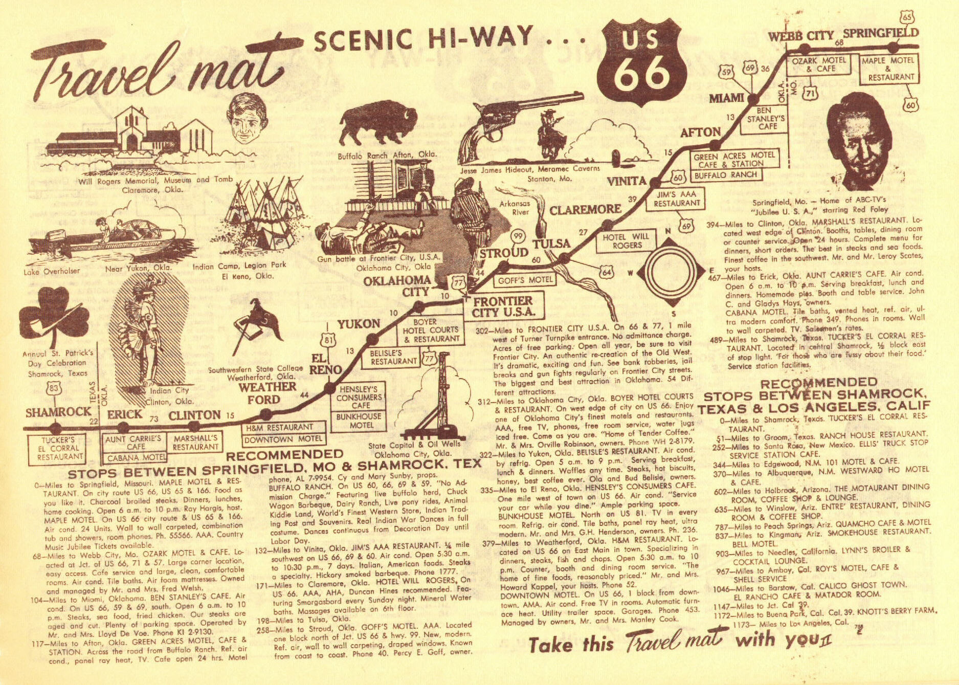 Route 66 Travel Map, c. 1959: Springfield, MO-Shamrock, TX
