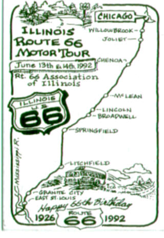 Illinois Route 66 motor tour magnet, 1992