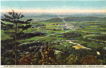 View from Tuscarora Summit Showing McConnellsburg, Pa., Hagerstown Pike and Lincoln Highway