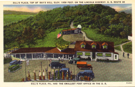 Bill's Place, Top of Ray's Hill, Elev. 1958 Feet, on the Lincoln Highway, U.S. Route 30