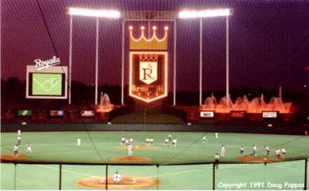 Mid-game groundskeeping, Royals Stadium, Kansas City, MO