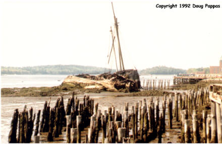 Scuttled hull of shipwreck at Wicasset, ME