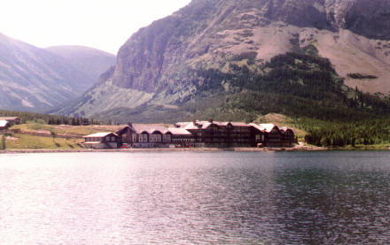 Many Glacier Hotel and mountains, Glacier National Park