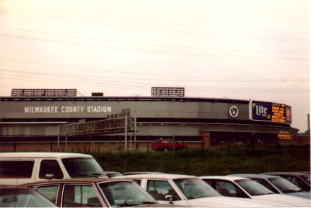 Approaching Milwaukee County Stadium on a rainy day in July 1993