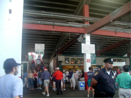 Entering the stands under the outfield bleachers