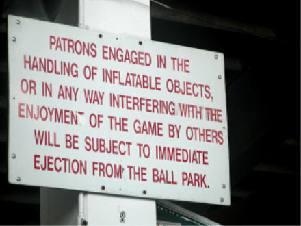 Warning sign in the bleacher area