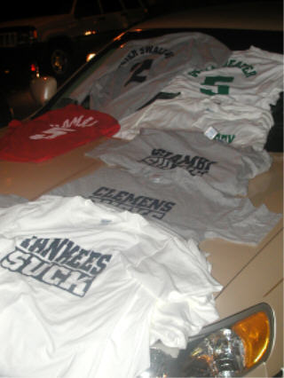 Street vendor with fine selection of Yankees Suck T-shirts