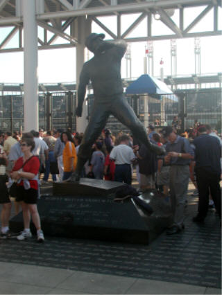 Bob Feller statue outside the Jake