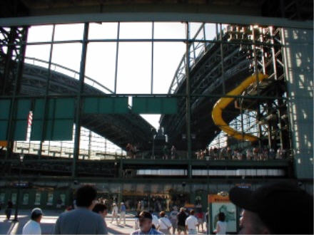 Walking into Miller Park, Milwaukee, WI, July 2001