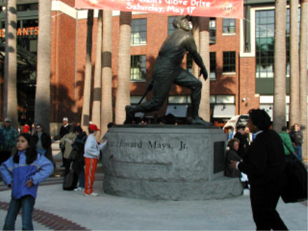 Willie Mays statue in front of Pacific Bell Park