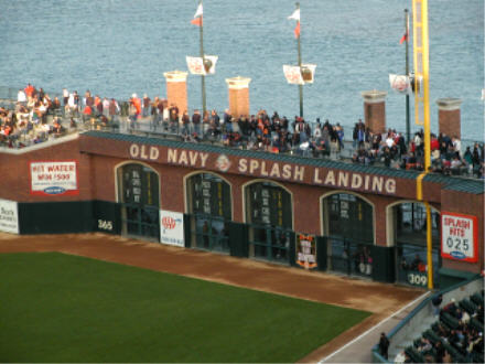 Right field bleachers, viewing area and McCovey Cove, Pacific Bell Park