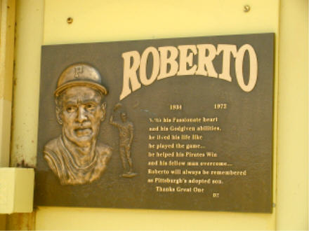Plaque on the Roberto Clemente Bridge, connecting downtown and the ballpark