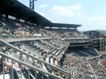 Left field stands -- unfortunately in direct sun on a 90-degree day