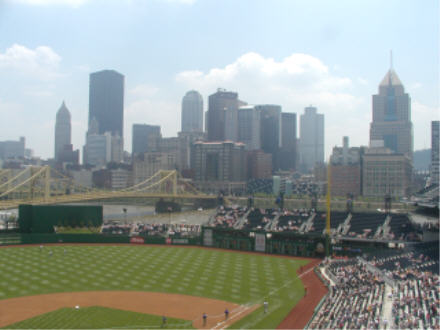 Center field, with the river and downtown Pittsburgh behind it