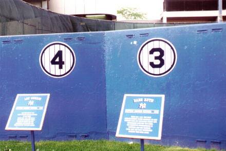 Gehrig and Ruth markers in Monument Park