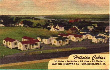 Hillside Cabins postcard, Chamberlain, SD
